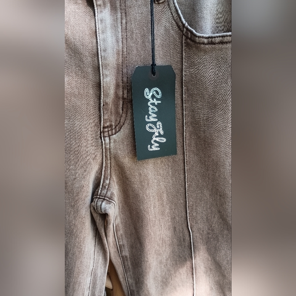 NWT Two Stay Fly Brown Straight-Leg Jeans_ Med - Picture 4 of 10